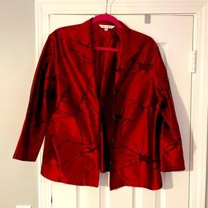 Connie Roberson Burgundy 100% Silk Blazer with Black Embroidered Detail